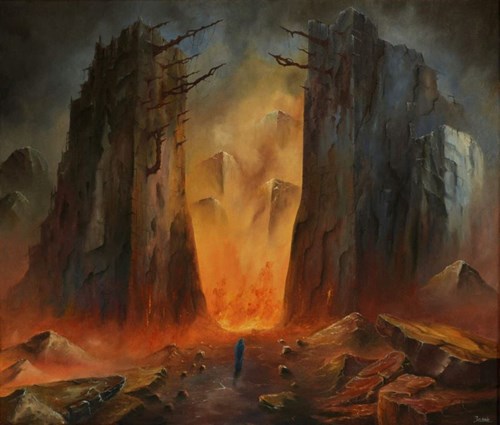 Living room painting by Grzegorz Jaśnikowski titled Hell's Gate