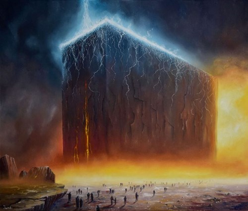 Living room painting by Grzegorz Jaśnikowski titled Temple of the Elements