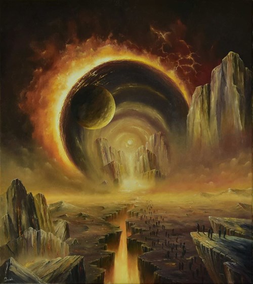 Living room painting by Grzegorz Jaśnikowski titled Dimension Gate