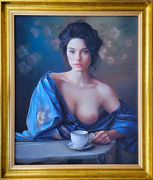 Obraz do salonu artysty Katarzyna Rekiel pod tytułem Półakt przy kawie