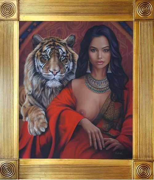 Living room painting by Katarzyna Rekiel titled Half-act with a tiger