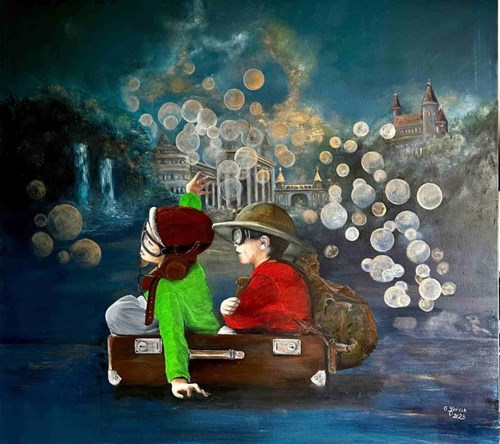 Living room painting by Grażyna Jeżak titled In the world of children's fantasy