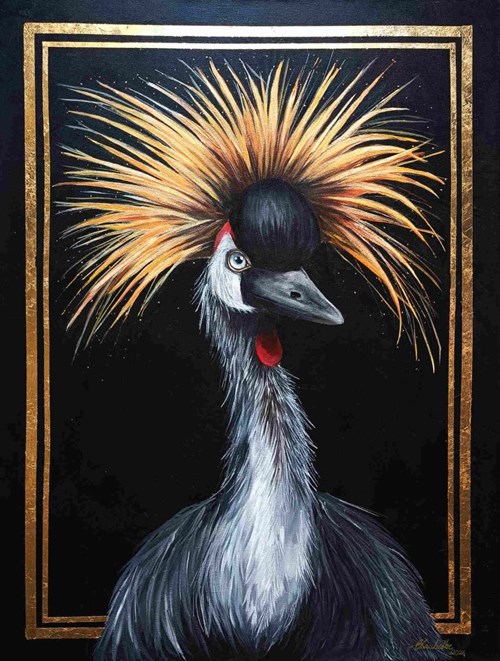 Living room painting by Aleksandra Elizabethe Wojtysiak titled Crowned crane