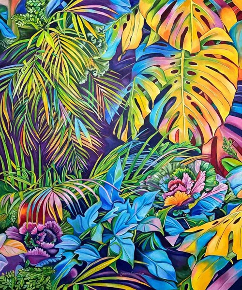 Living room painting by Joanna Szumska titled Rainbow garden