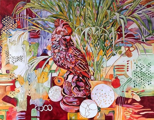 Living room painting by Joanna Szumska titled Still nature with parrot