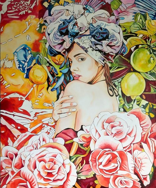 Obraz do salonu artysty Joanna Szumska pod tytułem Letnia sukienka owocowa