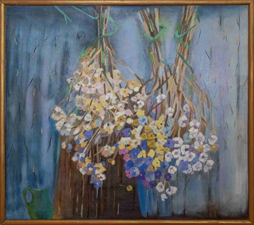 Living room painting by Maria Niedźwiedź-Suchońska titled Such ikebana