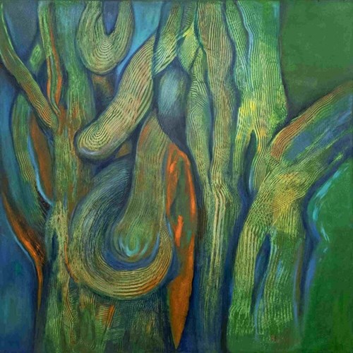 Living room painting by Barbara Bielecka-Woźniczko titled Wood Cycle XII