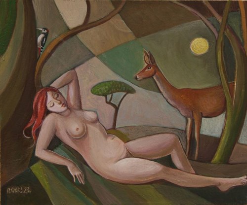 Living room painting by Agnieszka Korczak-Ostrowska titled Forest Serenade