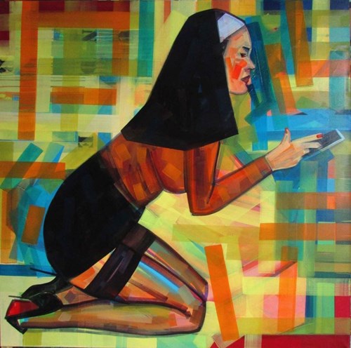 Living room painting by Piotr Kachny titled Nunheretic