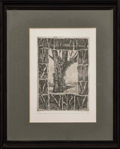 Grafika do salonu artysty Katarzyna Nowicka pod tytułem Esej o drzewie, akwaforta z akwatintą