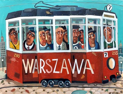 Living room painting by Wladislaw Stalmachow titled Old Tram