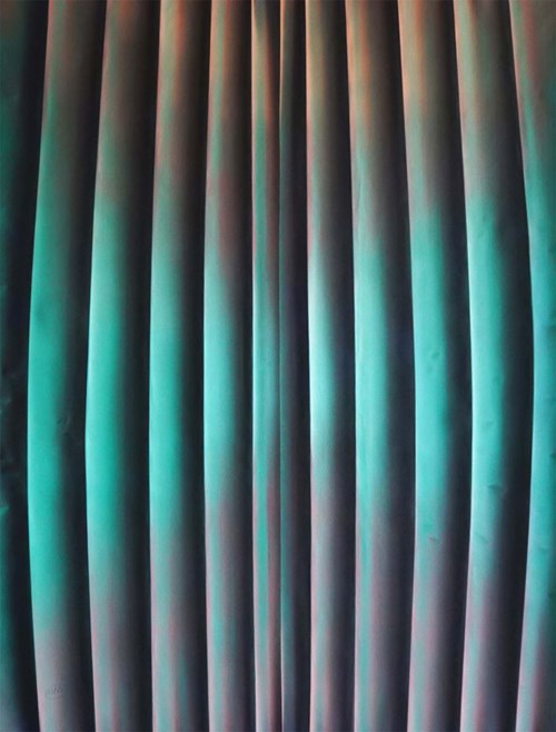 Living room painting by Paweł Bienkiewicz titled Harp of Time from the E=mc² series