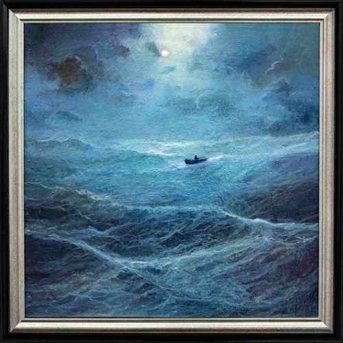 Living room painting by Dawid Figielek titled Boat at sea