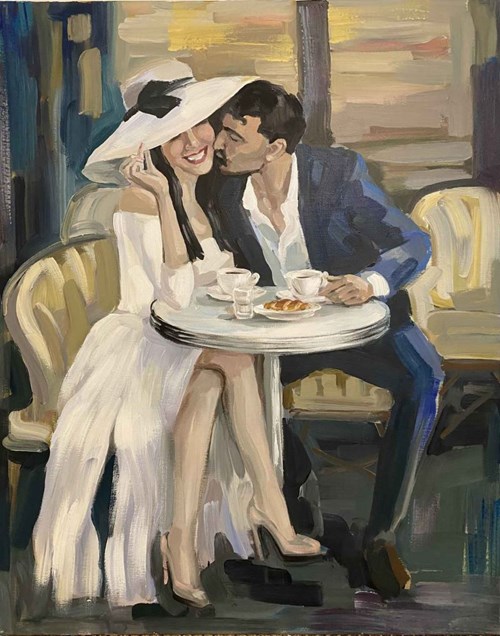 Living room painting by Tatiana Filipowicz titled A date at a cafe