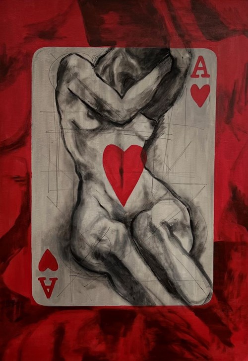 Living room painting by Oskar Jasek titled Lucky
