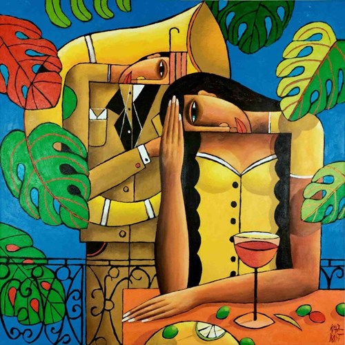 Living room painting by Rafał Kostrzewa titled The Lover and the Wine