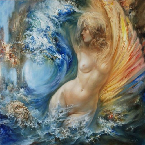 Living room painting by Stanislavas Sugintas titled The birth of Venus