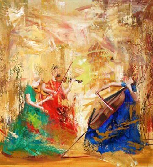 Living room painting by Cyprian Nocoń titled Three graces