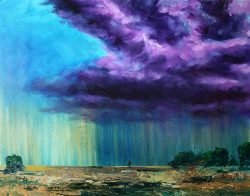 Living room painting by Cyprian Nocoń titled Purple Rain