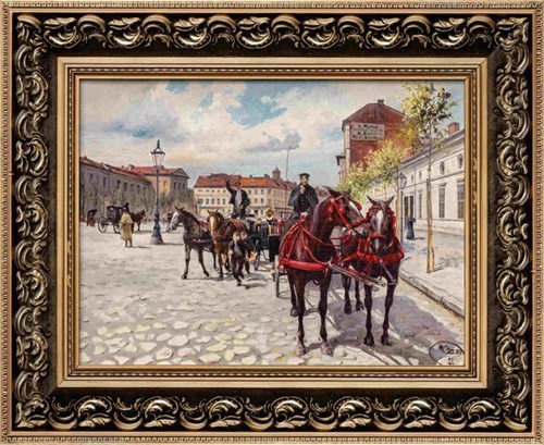 Living room painting by Mirosław Szeib titled Warecki Square in Warsaw