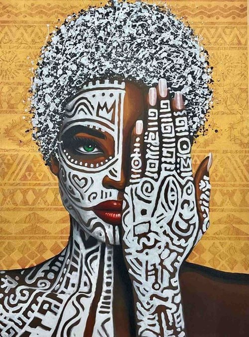 Living room painting by Yadiel Gonzales titled Afro IV