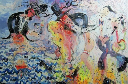 Living room painting by Dariusz Grajek titled Susannah and the Elders