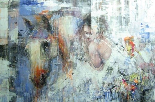 Living room painting by Dariusz Grajek titled Girl and horse
