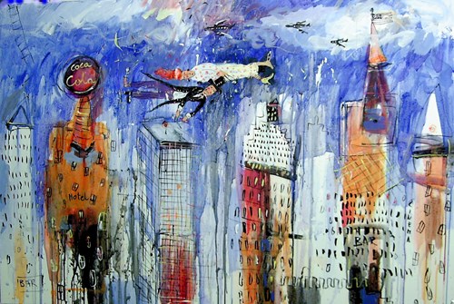 Living room painting by Dariusz Grajek titled Love over Manhattan