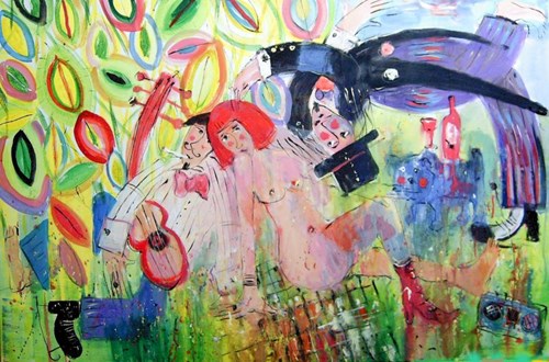 Living room painting by Dariusz Grajek titled Party People
