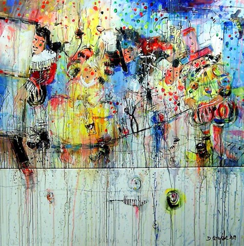 Obraz do salonu artysty Dariusz Grajek pod tytułem Las Meninas, czyli wizyta krawca (dyptyk)