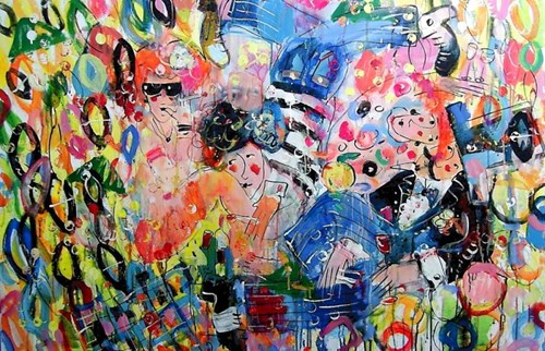Living room painting by Dariusz Grajek titled Party Animals