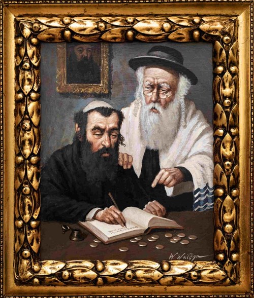 Living room painting by Władysław Wałęga titled Two Jews