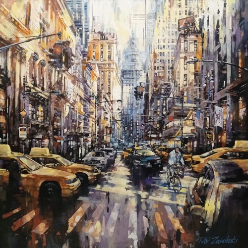 Living room painting by Piotr Zawadzki titled Metropolis. New Your City life