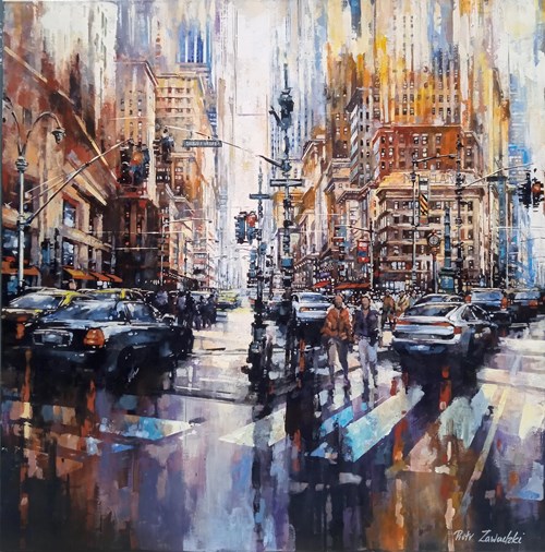 Living room painting by Piotr Zawadzki titled Metropolis. Flatrion District New York