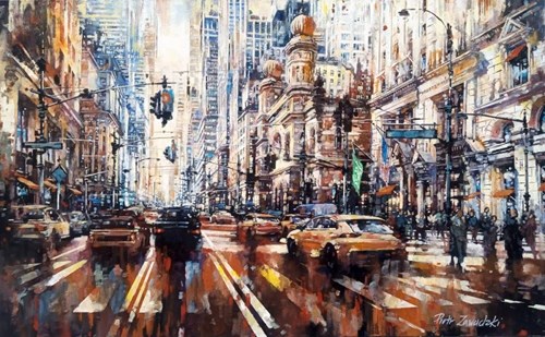 Living room painting by Piotr Zawadzki titled Metropolis. Manhattan Lexington Avenue