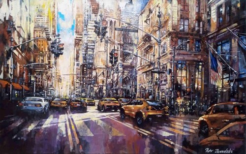 Living room painting by Piotr Zawadzki titled Metropolis. St. Thomas Church Manhattan NY