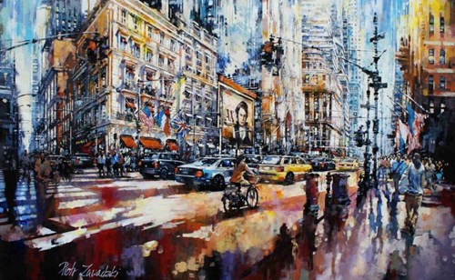 Living room painting by Piotr Zawadzki titled Metropolis. Cartier House New York