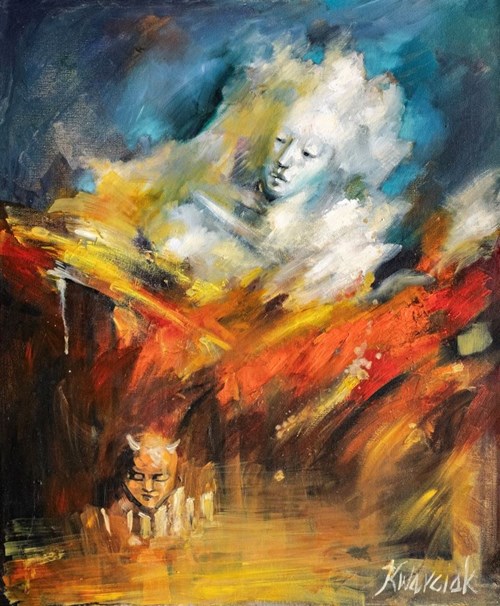 Living room painting by Michał Kwarciak titled Between heaven and...