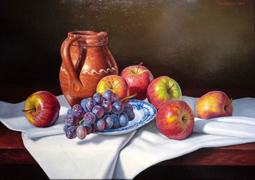 Obraz do salonu artysty Wojciech Piekarski pod tytułem Martwa natura z dzbanem i owocami