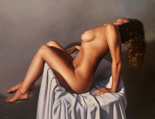 Living room painting by Wojciech Piekarski titled Nude on a Chair