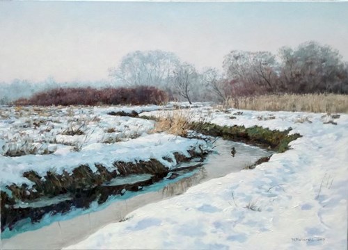 Living room painting by Wojciech Piekarski titled Winter landscape