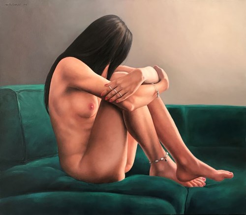 Living room painting by Wojciech Piekarski titled Loneliness on Sofa