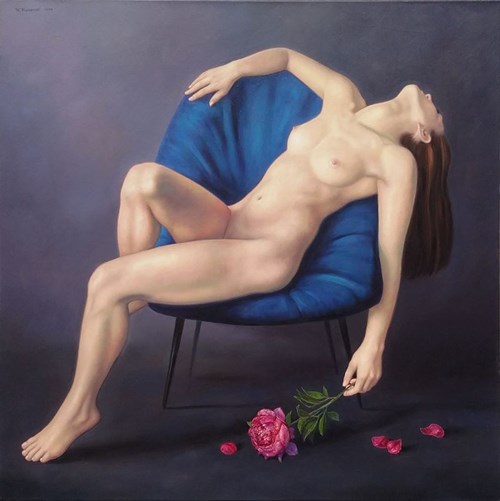Living room painting by Wojciech Piekarski titled He loves me, he loves me not…
