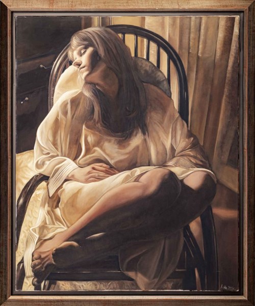 Living room painting by Paulina Wilk titled Portrait of a sleeping woman