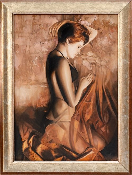 Living room painting by Paulina Wilk titled Woman with Red Hair I