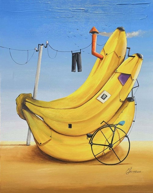 Living room painting by Paweł Śliwka titled Homemade bananas