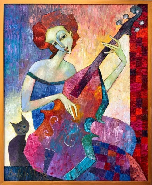 Living room painting by Jan Bonawentura Ostrowski titled Cat music at night