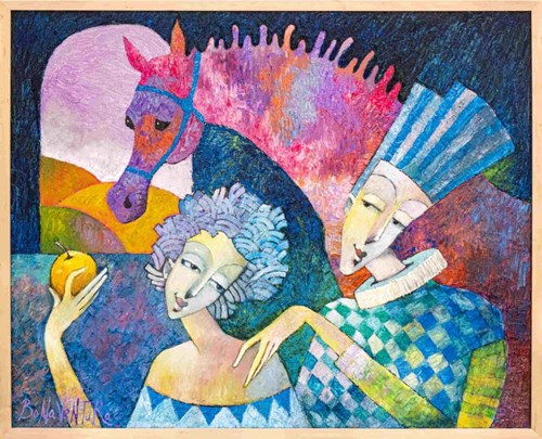 Obraz do salonu artysty Jan Bonawentura Ostrowski pod tytułem Para z koniem i jabłkiem