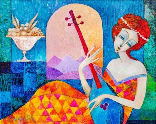 Living room painting by Jan Bonawentura Ostrowski titled Lute player